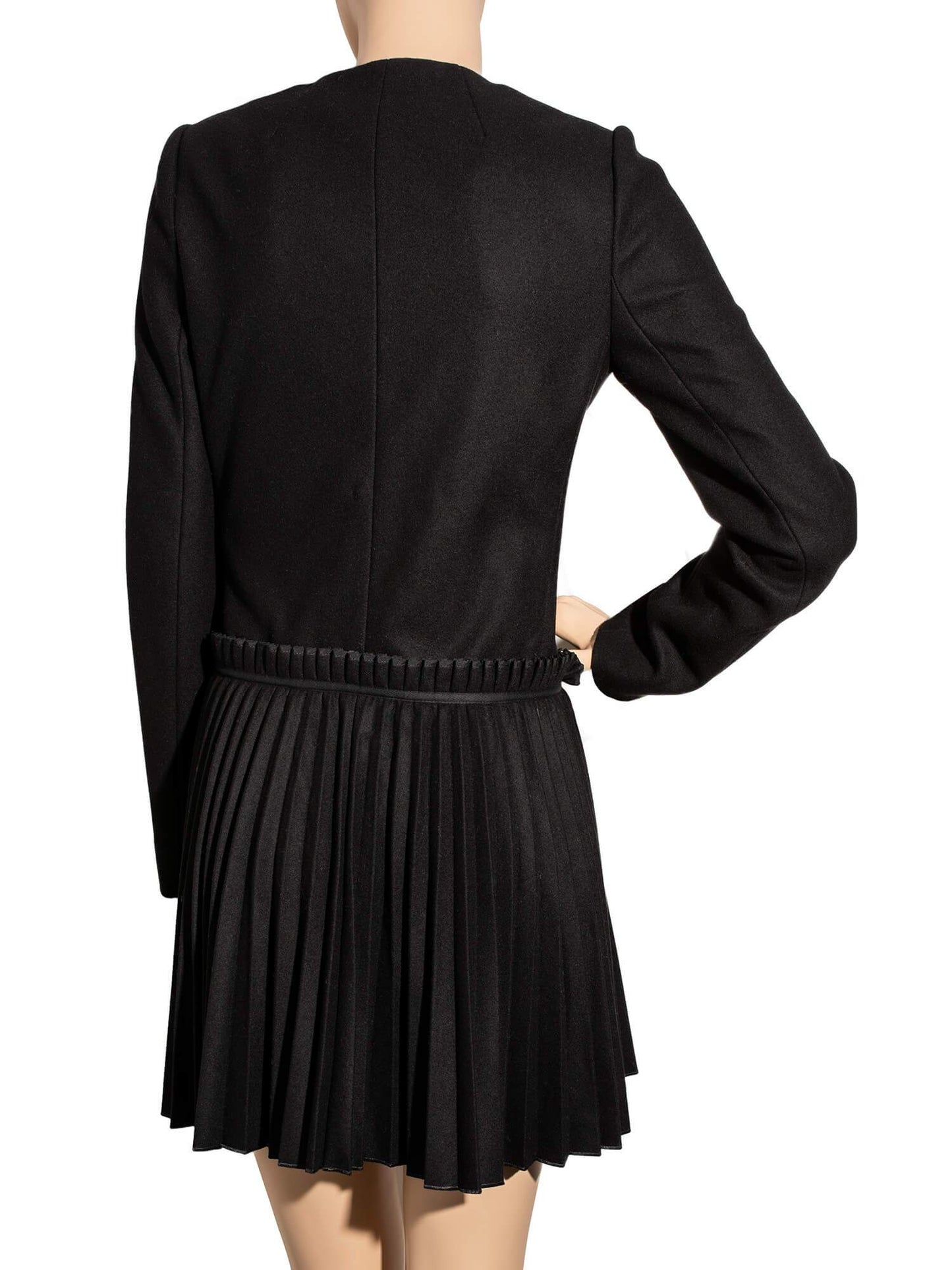 Valentino Wool Pleated Short Coat Black