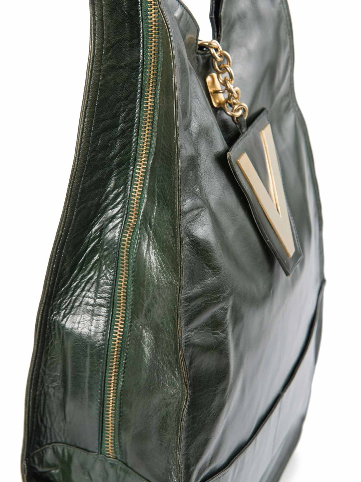 Valentino by Mario Vintage Leather Logo Zippered Hobo Bag with Wallet Green