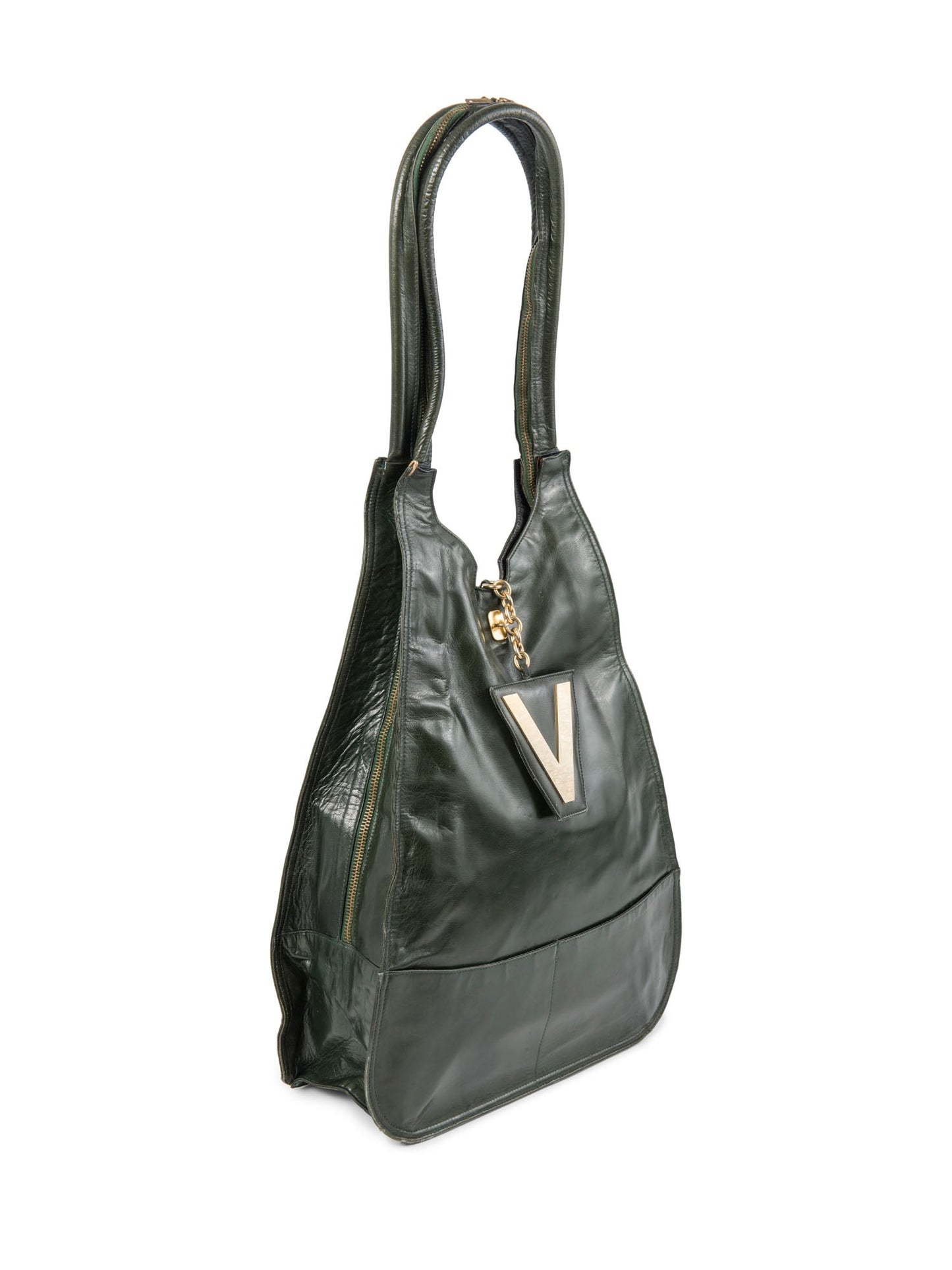 Valentino by Mario Vintage Leather Logo Zippered Hobo Bag with Wallet Green