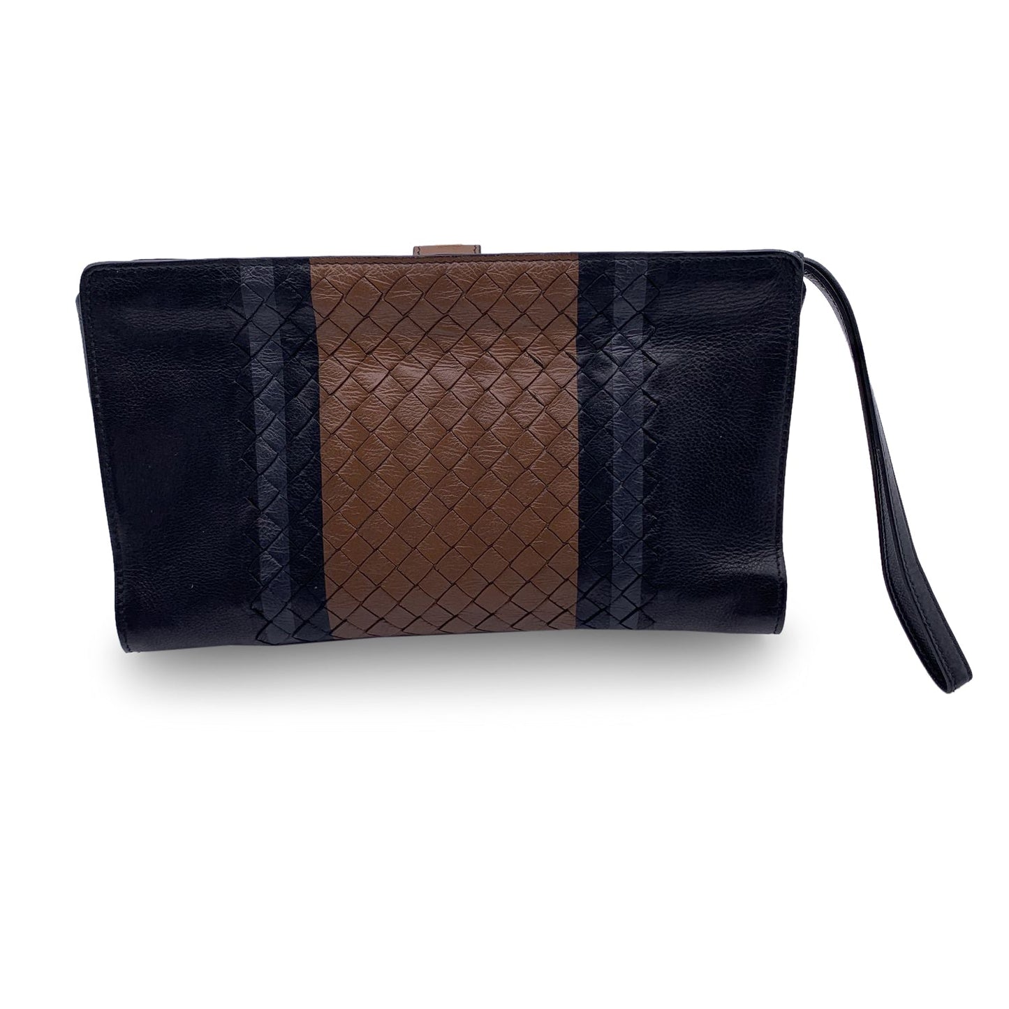 BOTTEGA VENETA Black Intrecciato Leather Multifuctional Clutch Bag