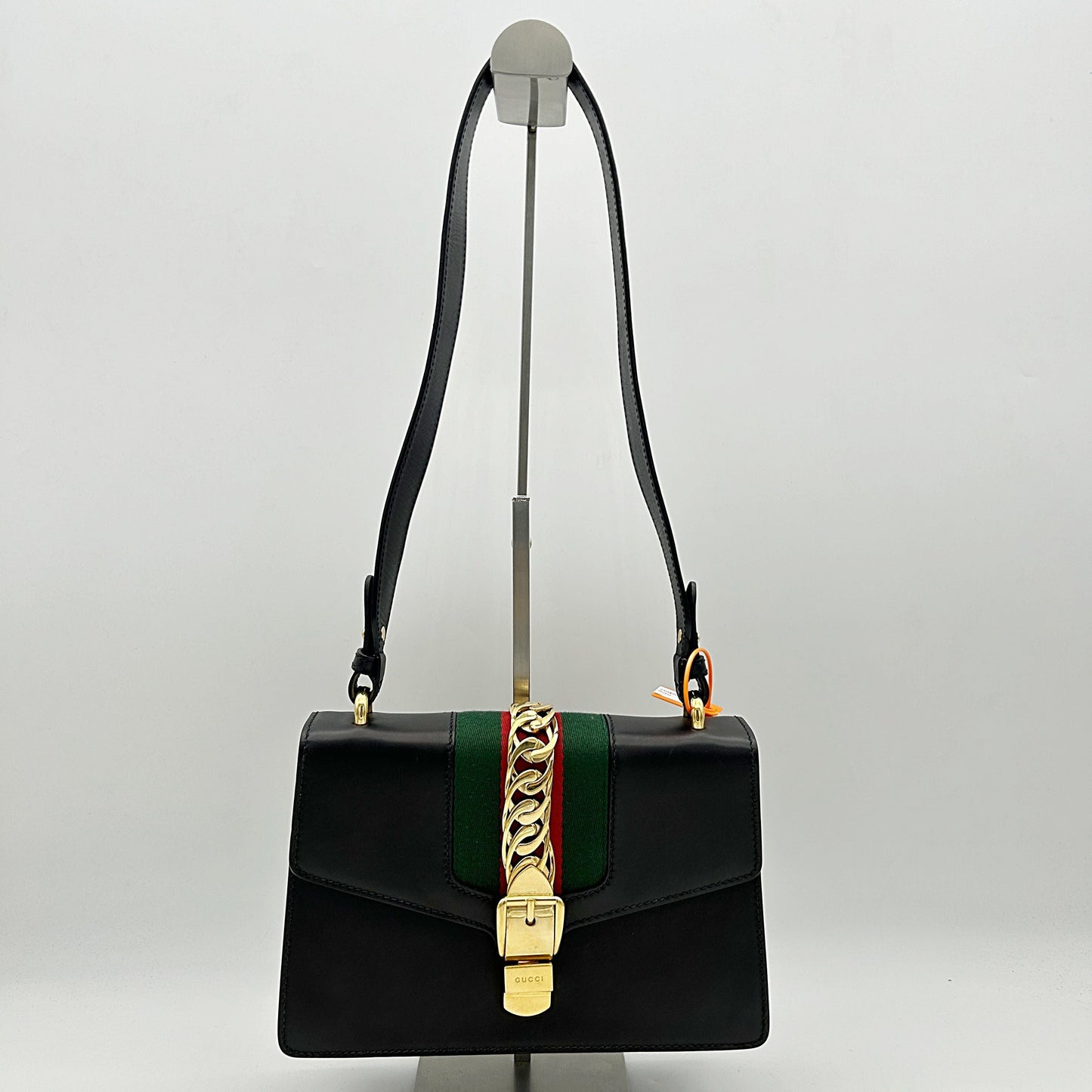 GUCCI Calfskin Small Sylvie Shoulder Bag Black 2504201806