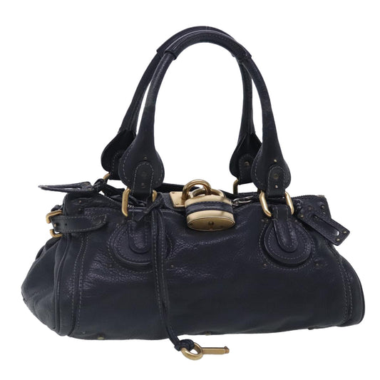 Chloe Paddington Hand Bag Leather Black Gold Silver am7034