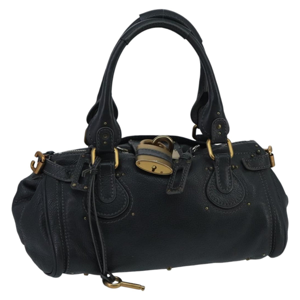 Chloe Paddington Hand Bag Leather Black Gold Silver am7076