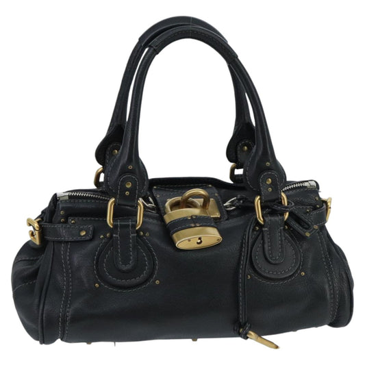 Chloe Paddington Hand Bag Leather Black Gold Silver am7089