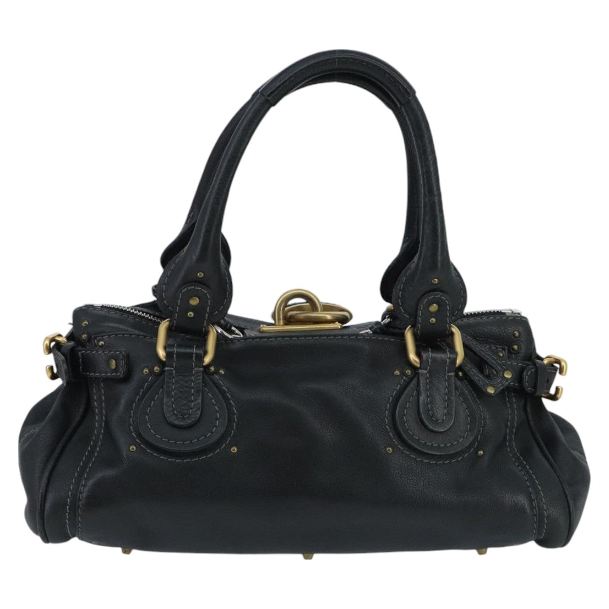 Chloe Paddington Hand Bag Leather Black Gold Silver am7089