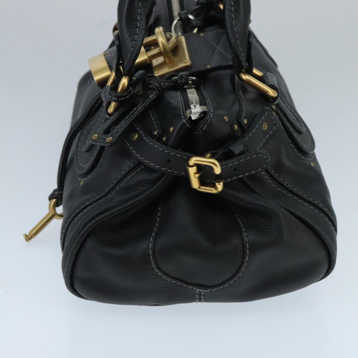 Chloe Paddington Hand Bag Leather Black Gold Silver am7089