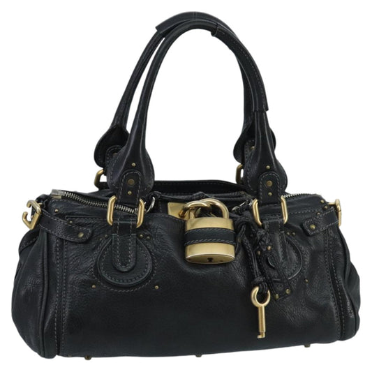 Chloe Paddington Hand Bag Leather Black Gold Silver am7141