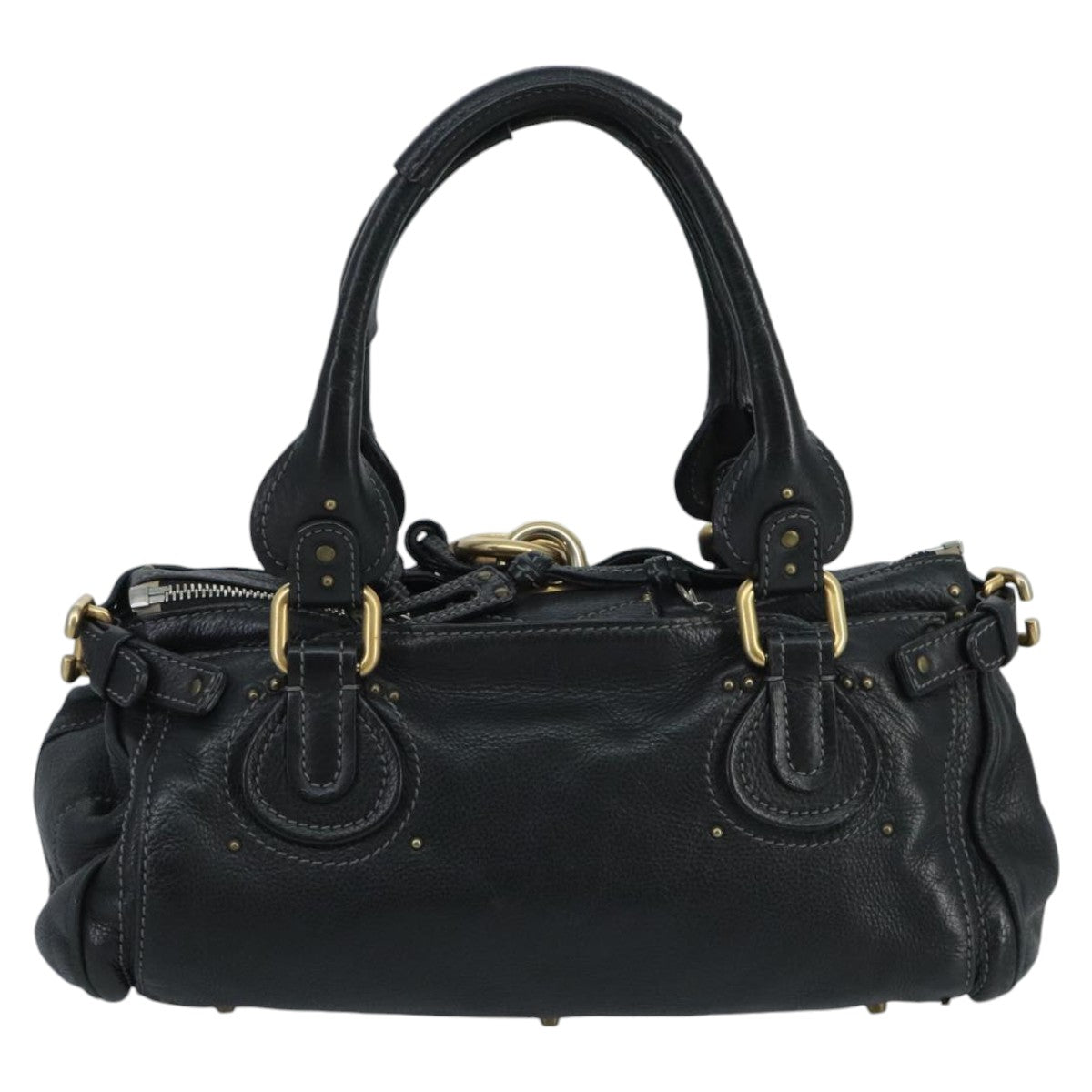 Chloe Paddington Hand Bag Leather Black Gold Silver am7141