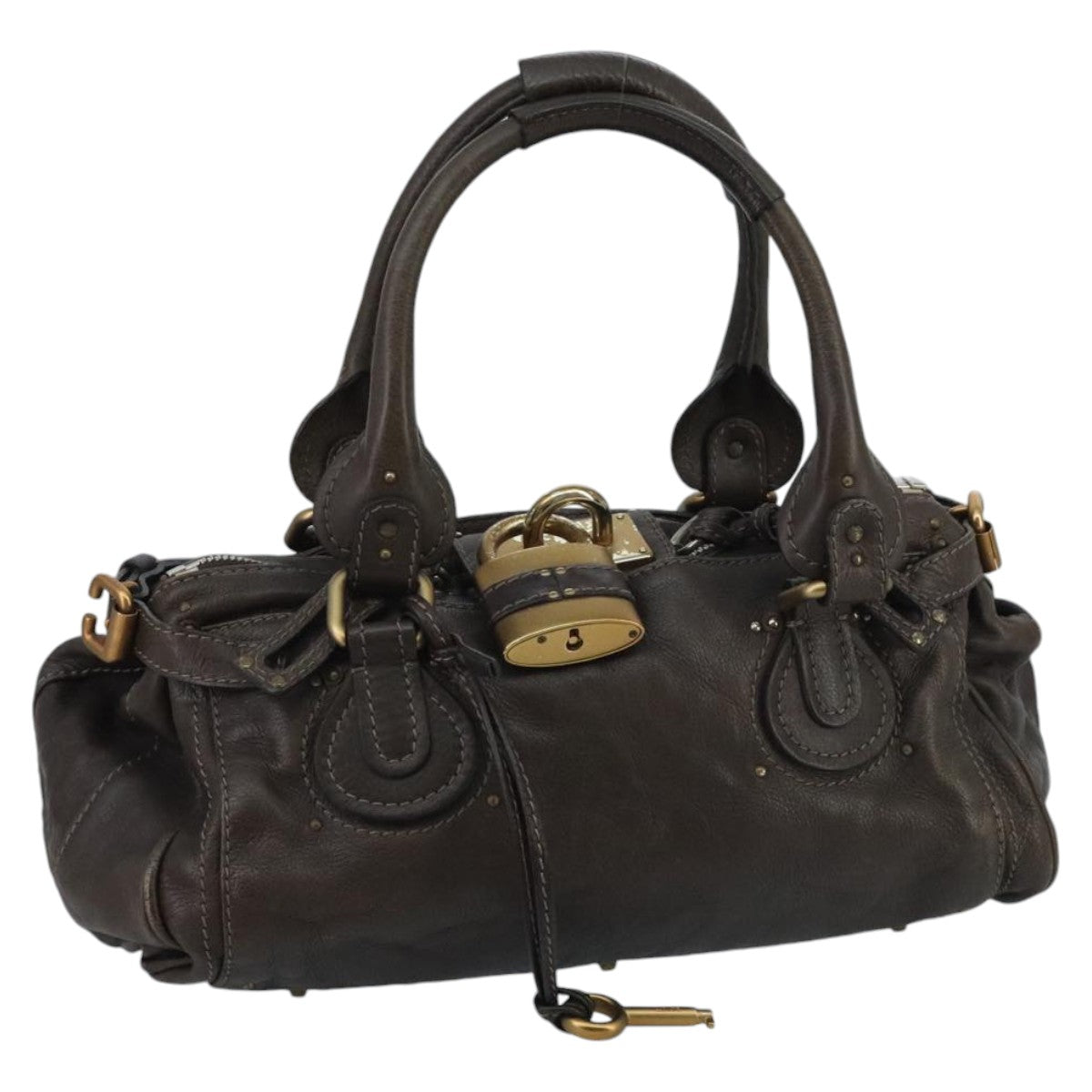 Chloe Paddington Hand Bag Leather Brown Gold Silver am7143