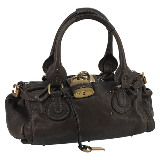 Chloe Paddington Hand Bag Leather Brown Gold Silver am7143