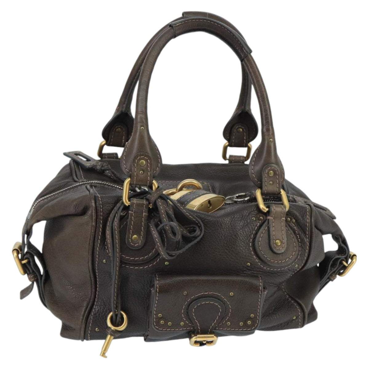 Chloe Paddington Hand Bag Leather Brown Gold Silver am7144