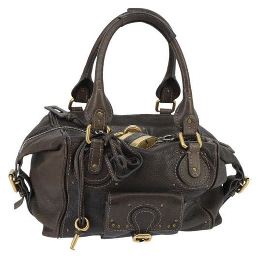 Chloe Paddington Hand Bag Leather Brown Gold Silver am7144