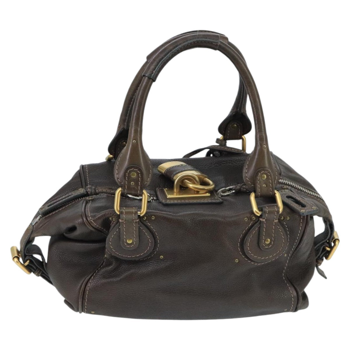 Chloe Paddington Hand Bag Leather Brown Gold Silver am7144