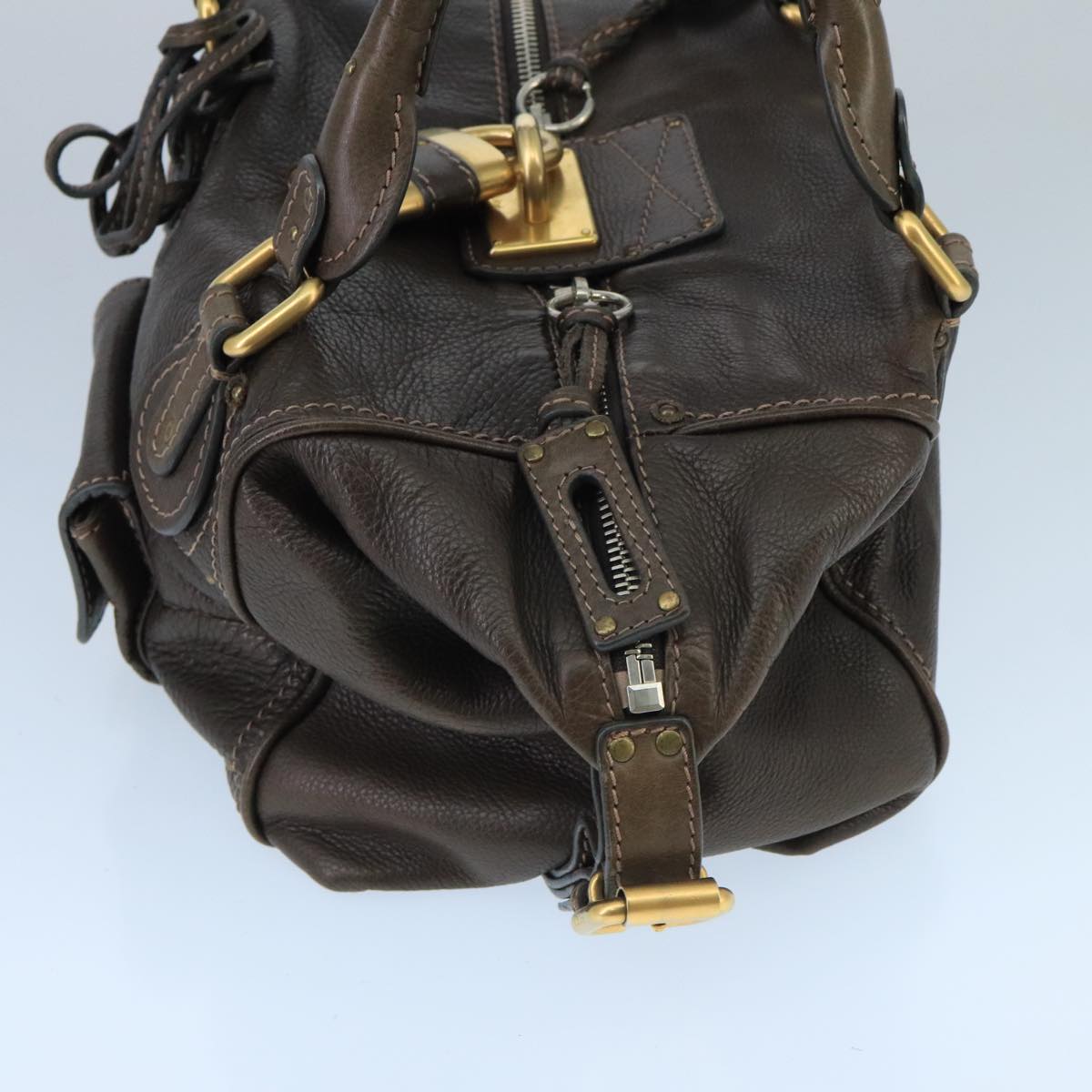 Chloe Paddington Hand Bag Leather Brown Gold Silver am7144