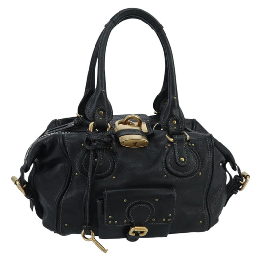 Chloe Paddington Hand Bag Leather Black Gold Silver am7153