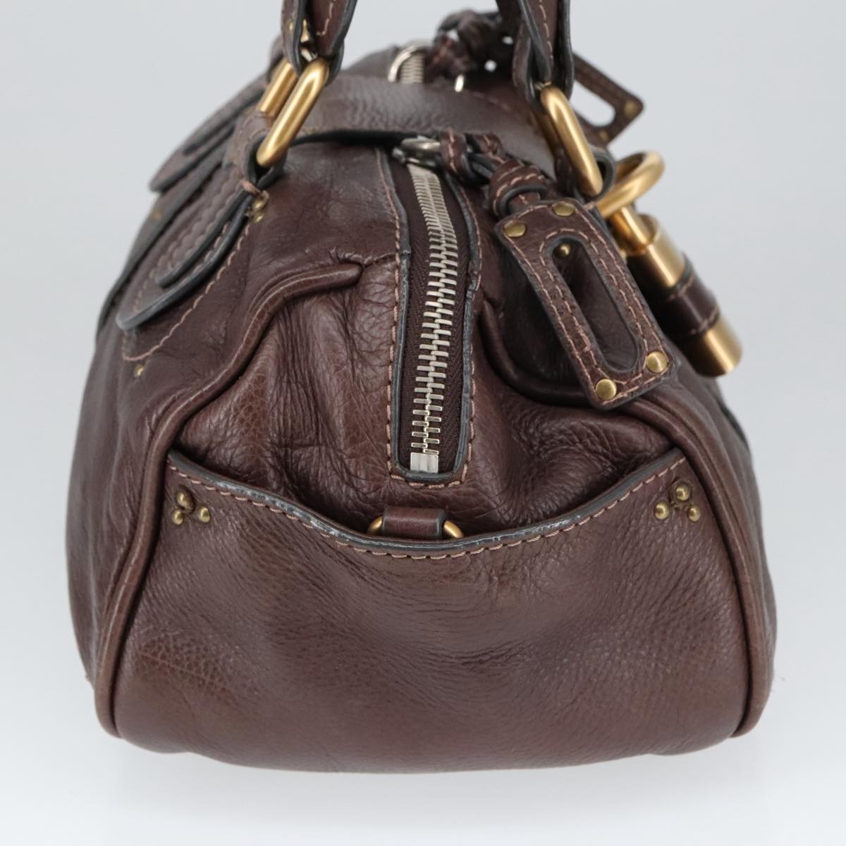 Chloe Paddington Hand Bag Leather Brown Gold Silver am7160