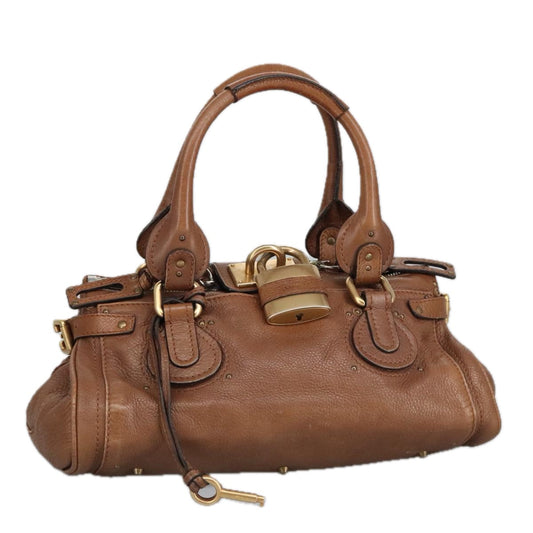 Chloe Paddington Hand Bag Leather Brown Gold Silver am7161