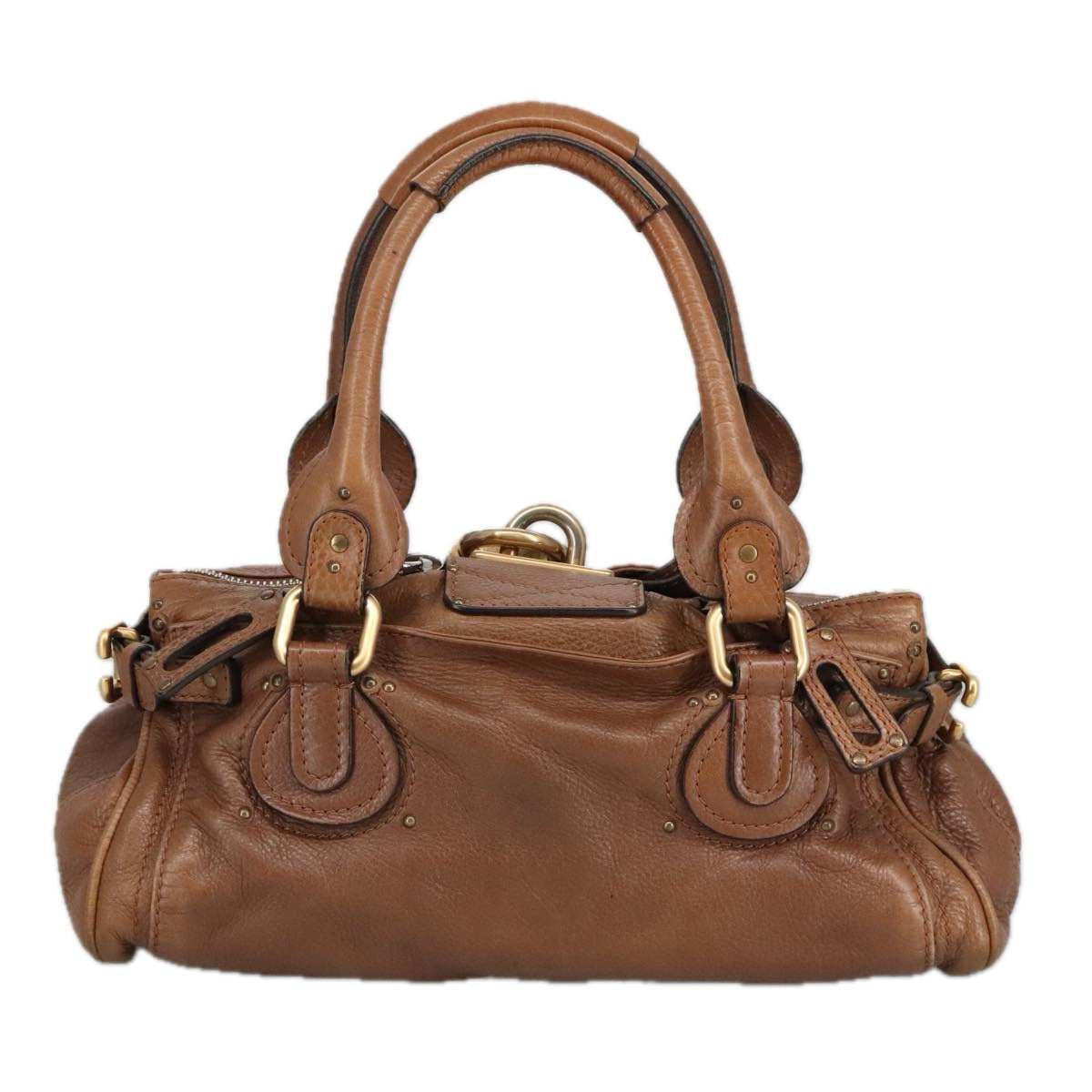 Chloe Paddington Hand Bag Leather Brown Gold Silver am7161