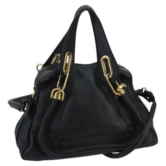 Chloe Paraty Hand Bag Leather 2way Black Gold am7170