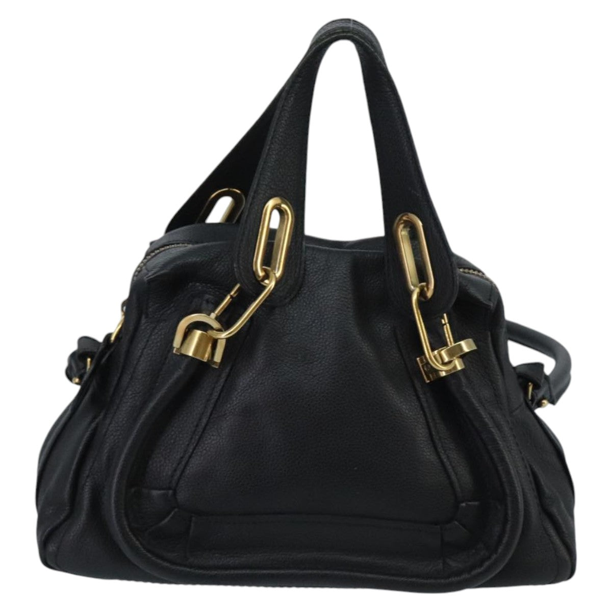 Chloe Paraty Hand Bag Leather 2way Black Gold am7170