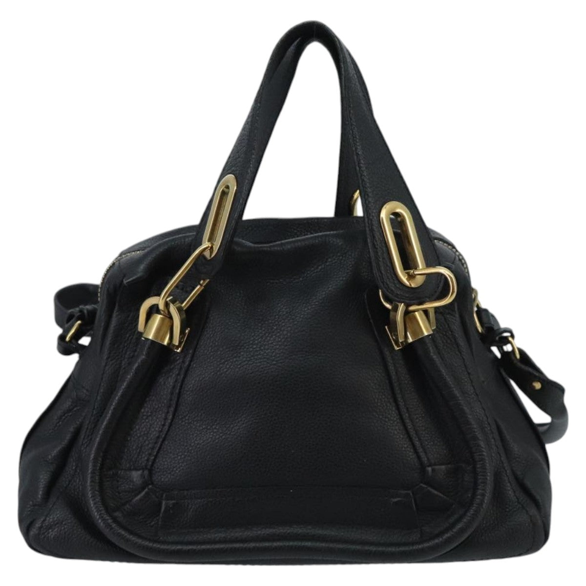 Chloe Paraty Hand Bag Leather 2way Black Gold am7170