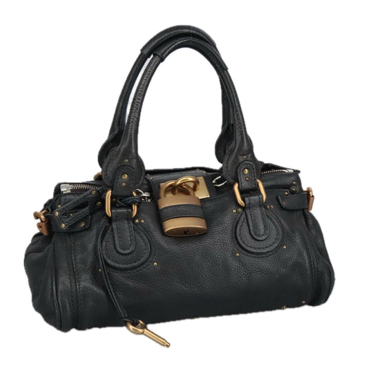 Chloe Paddington Hand Bag Leather Black Gold Silver am7211