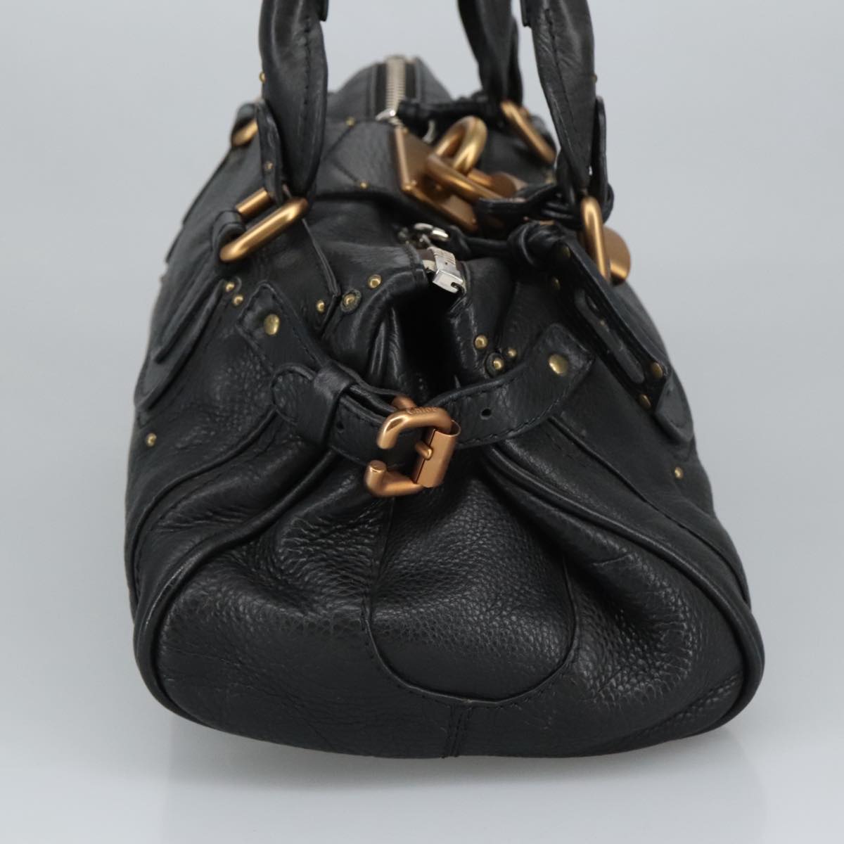 Chloe Paddington Hand Bag Leather Black Gold Silver am7211