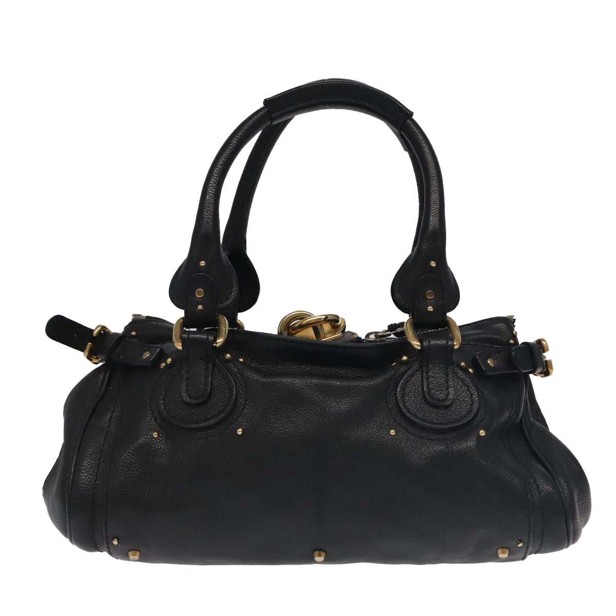 Chloe Paddington Hand Bag Leather Black Gold Silver am7212