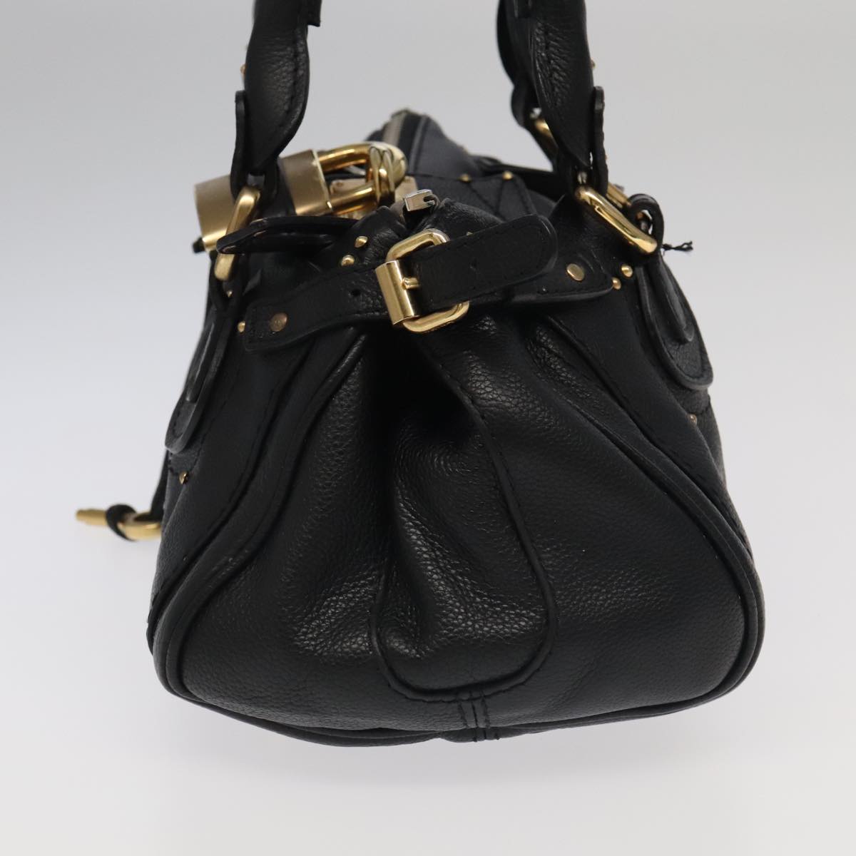 Chloe Paddington Hand Bag Leather Black Gold Silver am7212