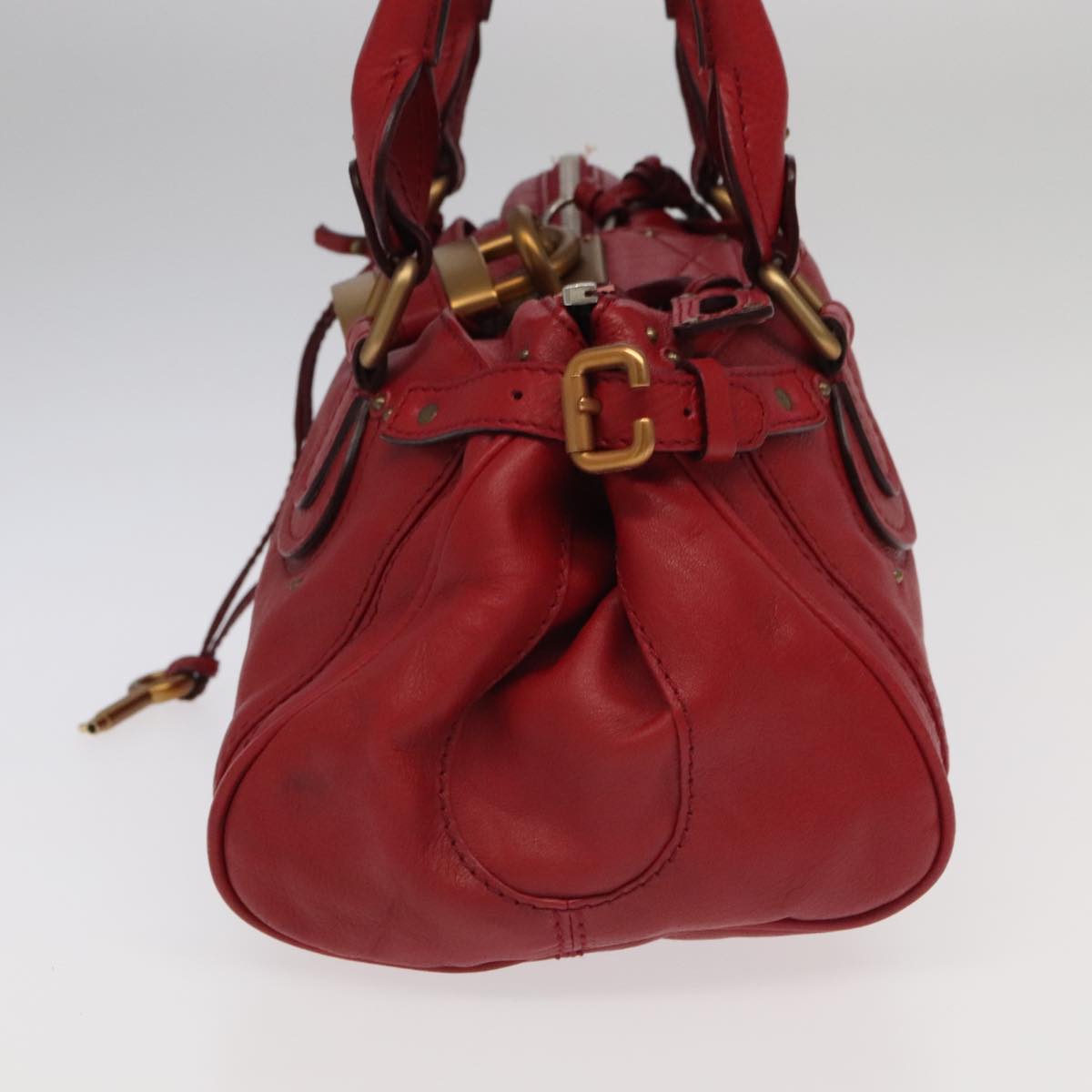 Chloe Paddington Hand Bag Leather Red Gold Silver am7213