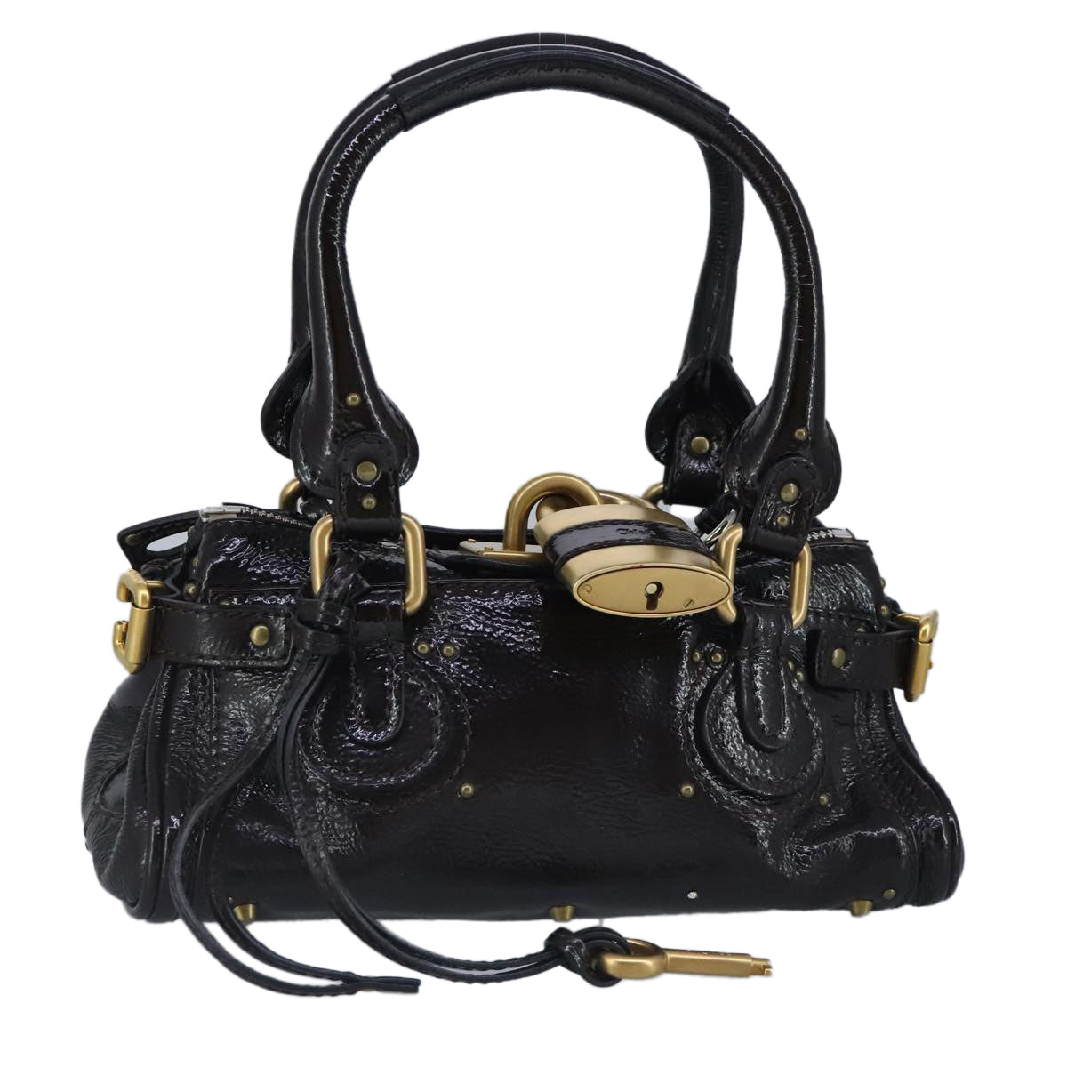 Chloe Paddington Hand Bag Enamel Black Gold Silver am7216
