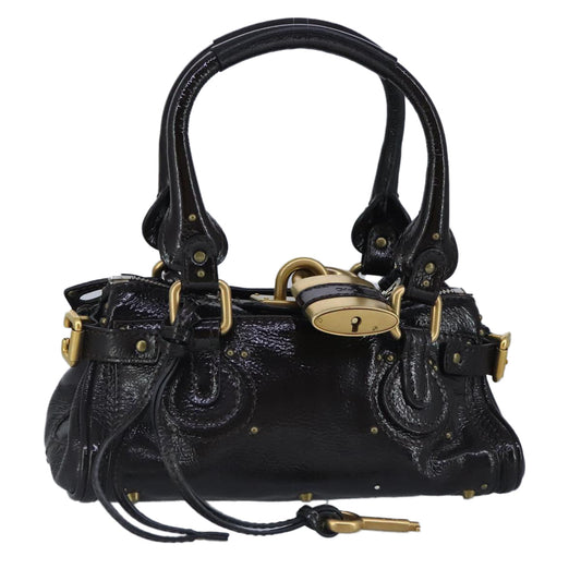 Chloe Paddington Hand Bag Enamel Black Gold Silver am7216
