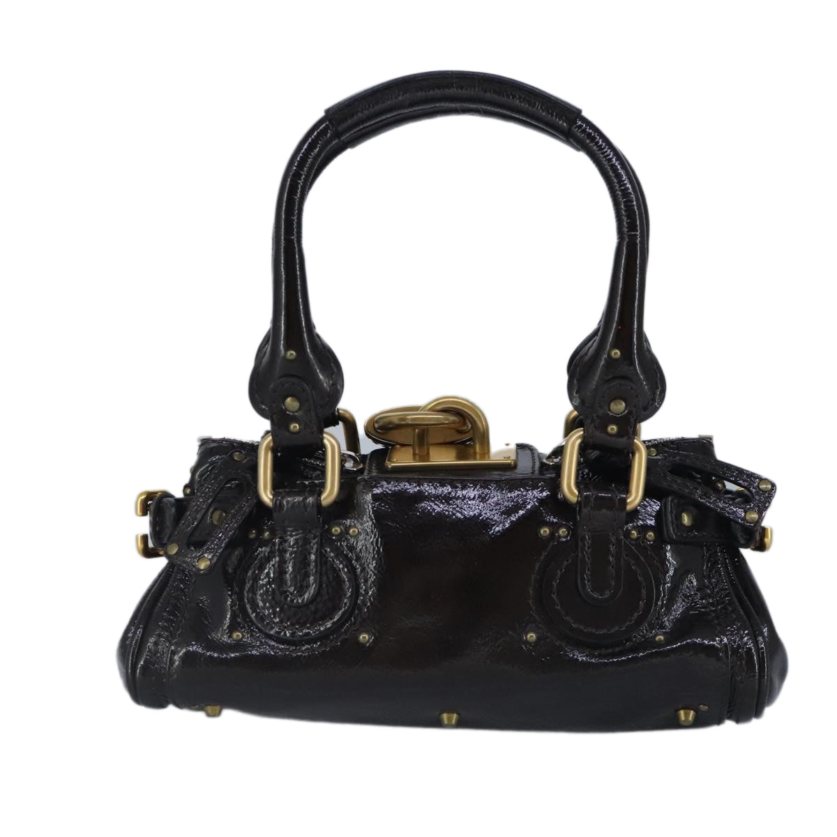 Chloe Paddington Hand Bag Enamel Black Gold Silver am7216