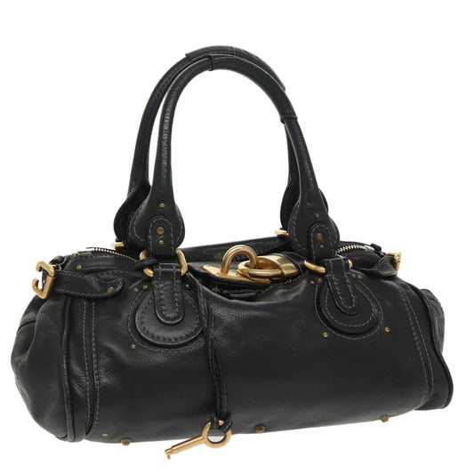 Chloe Paddington Hand Bag Leather Black Gold Silver am7243