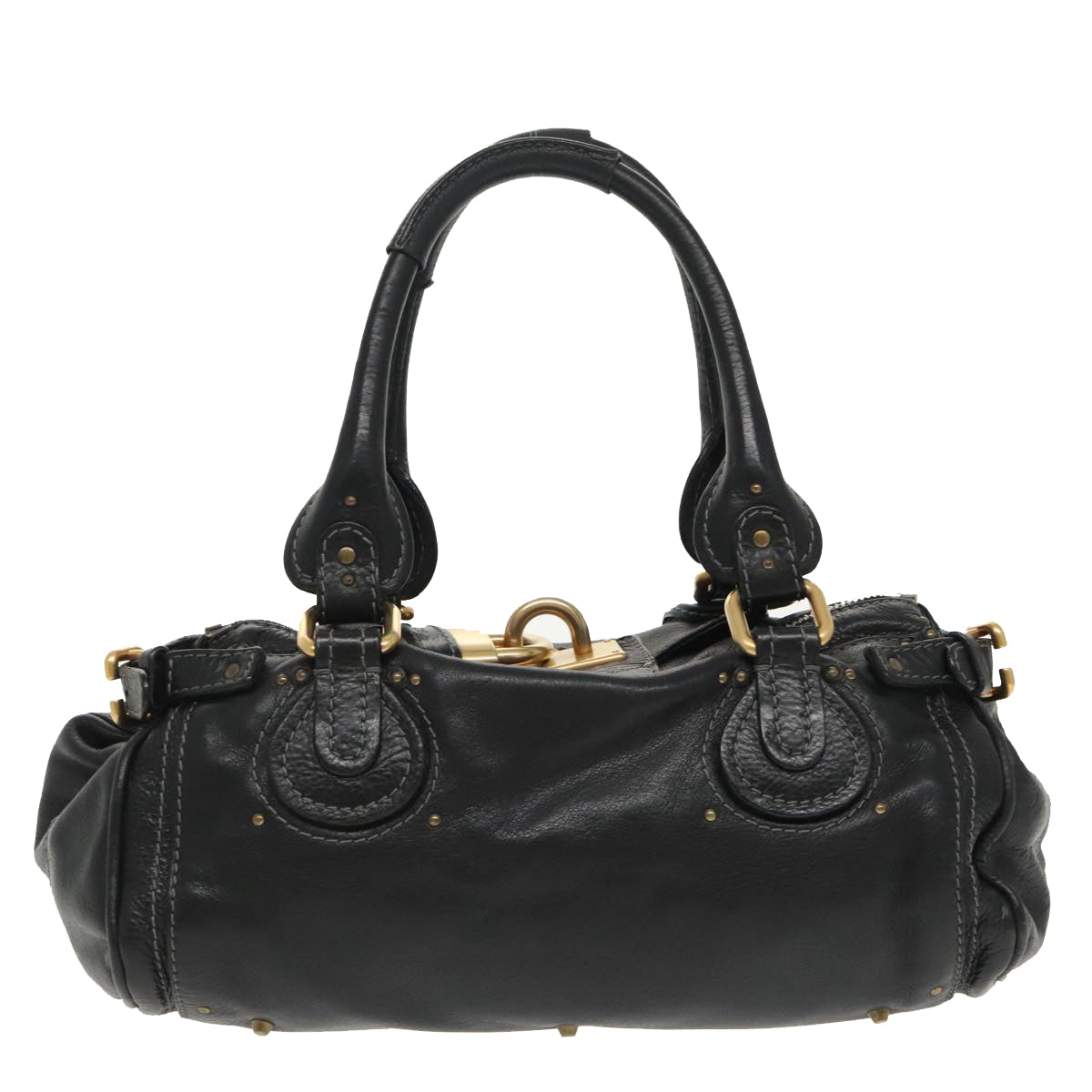 Chloe Paddington Hand Bag Leather Black Gold Silver am7243