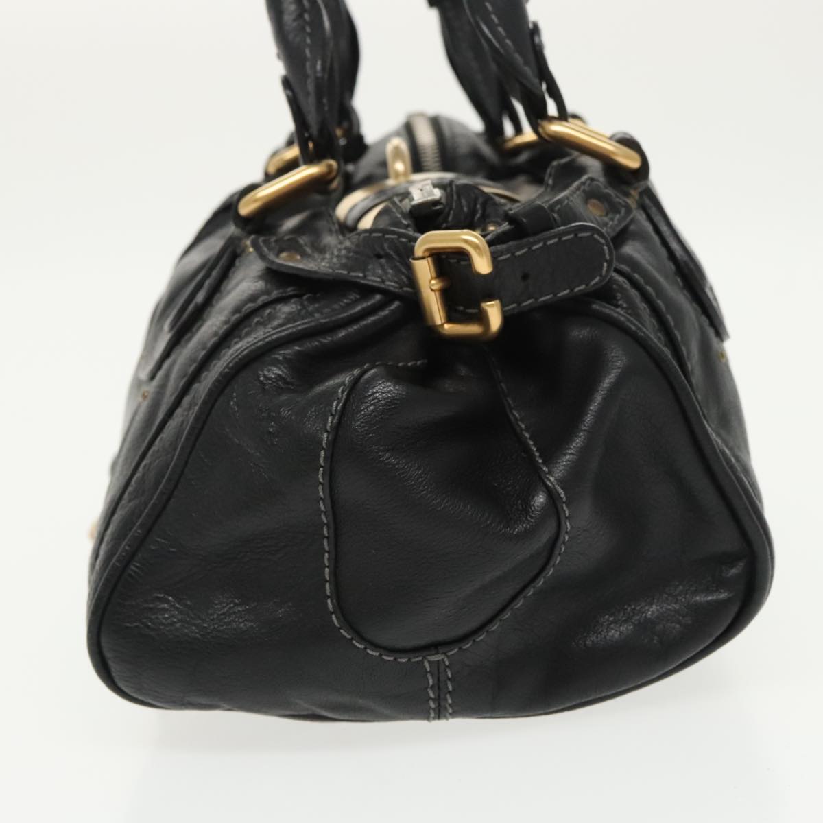 Chloe Paddington Hand Bag Leather Black Gold Silver am7243