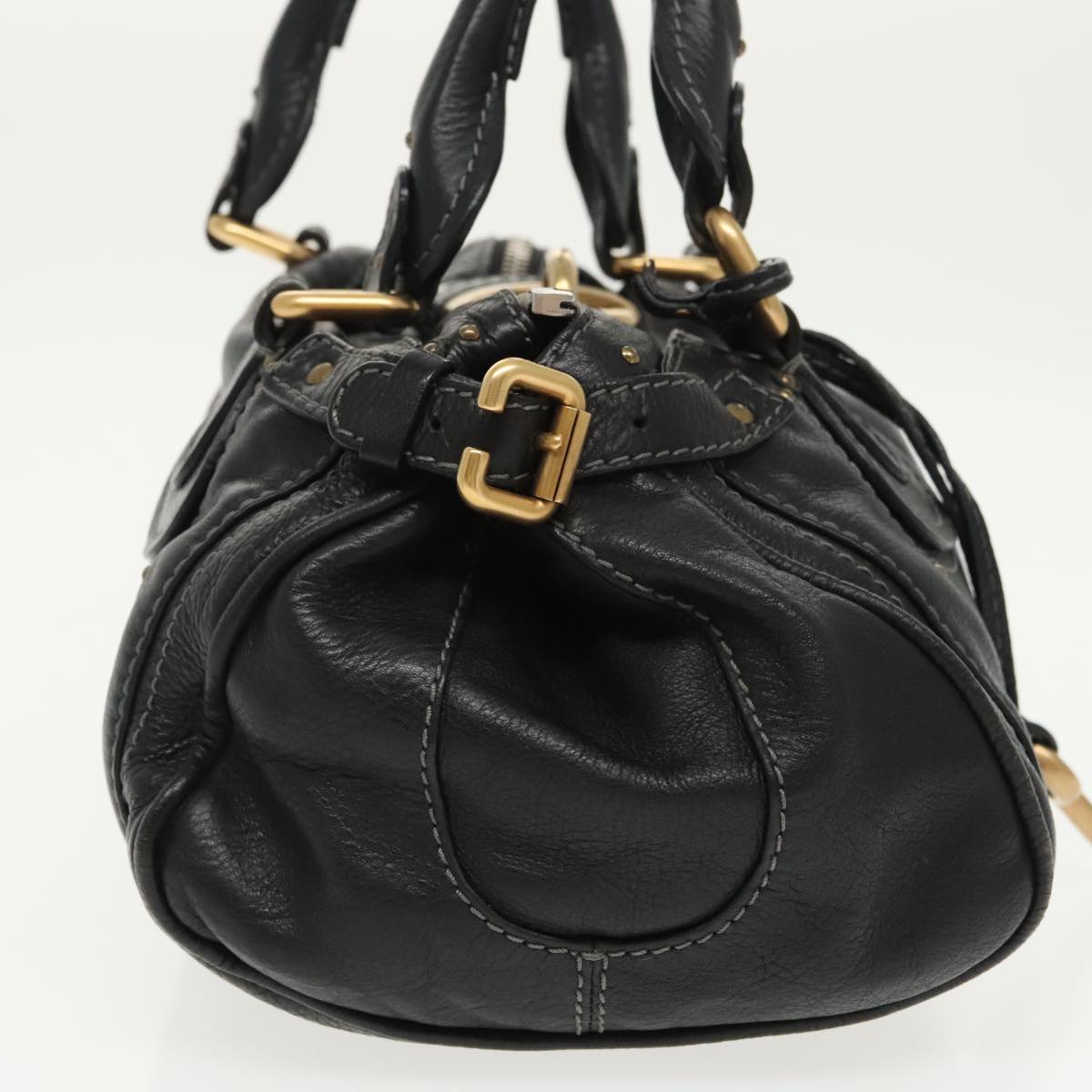 Chloe Paddington Hand Bag Leather Black Gold Silver am7243