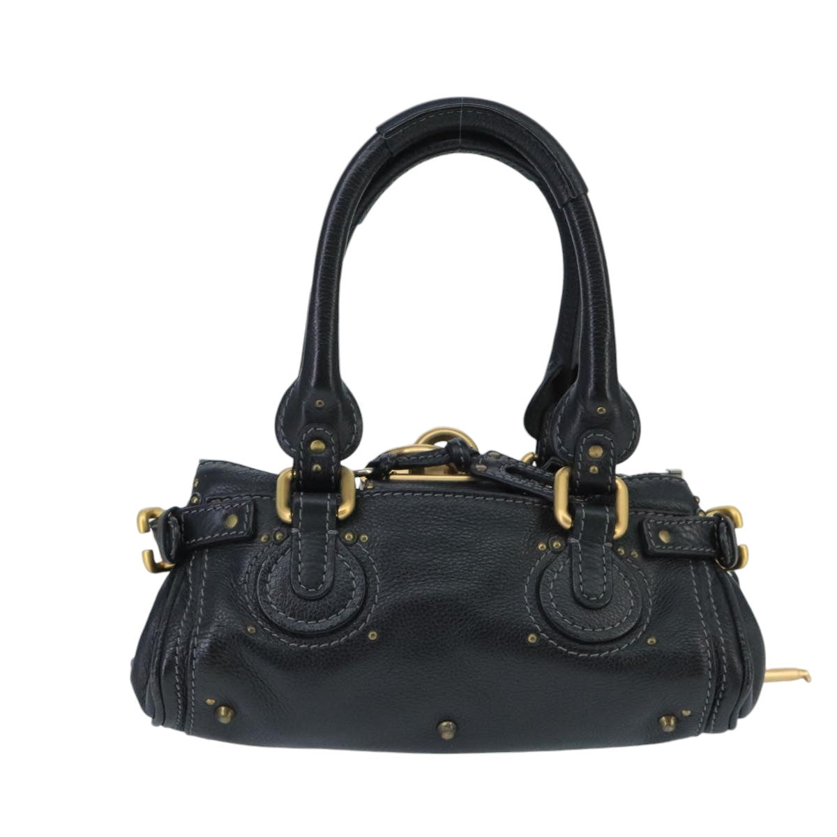 Chloe Paddington Mini Hand Bag Leather Black Gold Silver am7251