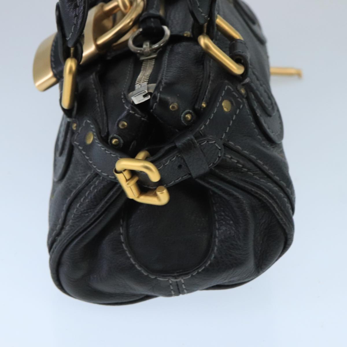 Chloe Paddington Mini Hand Bag Leather Black Gold Silver am7251