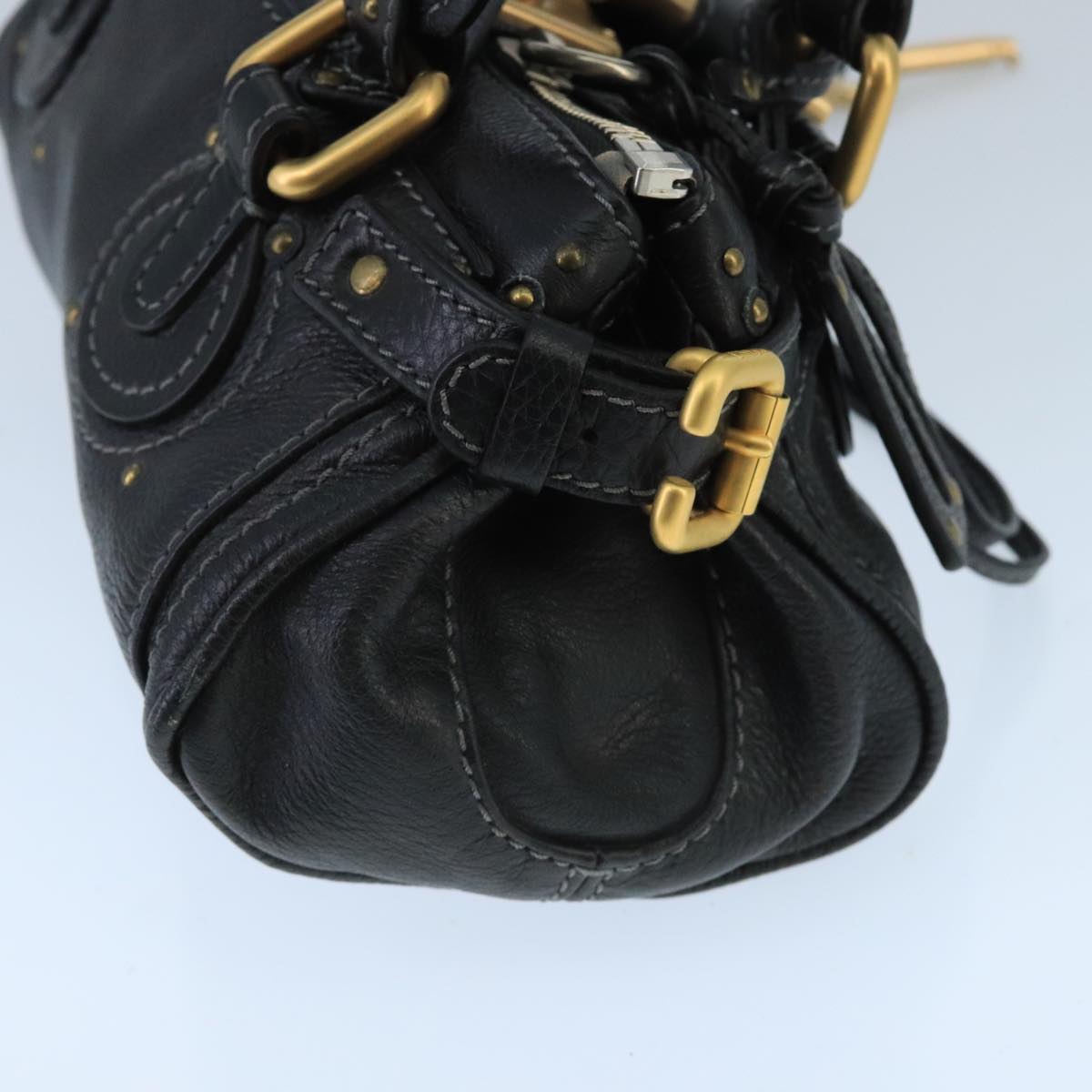 Chloe Paddington Mini Hand Bag Leather Black Gold Silver am7251