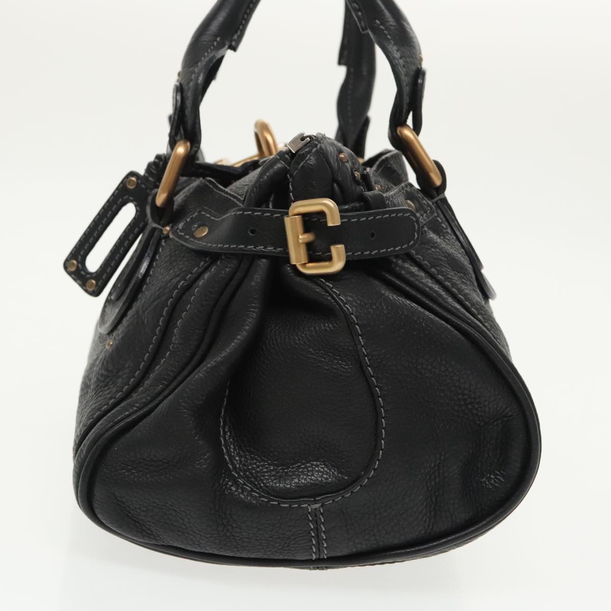Chloe Paddington Hand Bag Leather Black Gold Silver am7252