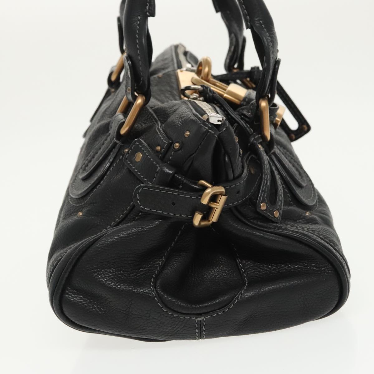 Chloe Paddington Hand Bag Leather Black Gold Silver am7252