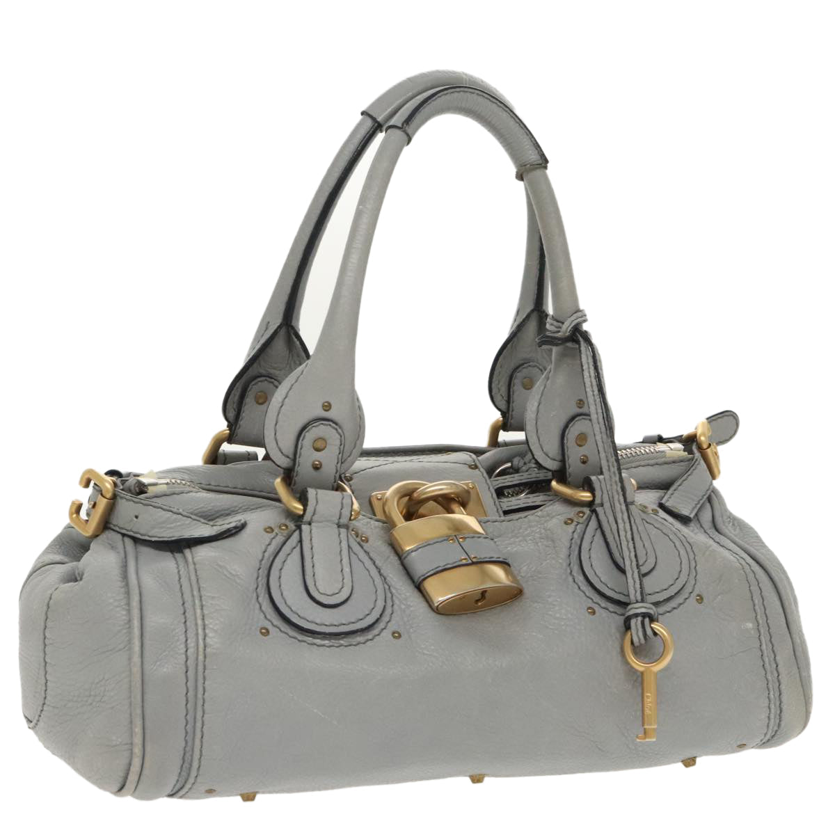 Chloe Paddington Hand Bag Leather Gray Gold Silver am7254