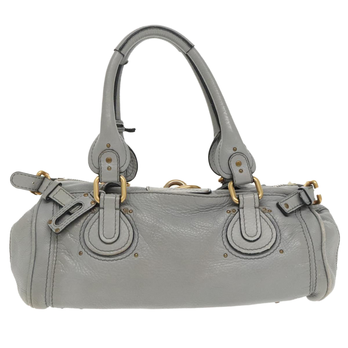 Chloe Paddington Hand Bag Leather Gray Gold Silver am7254