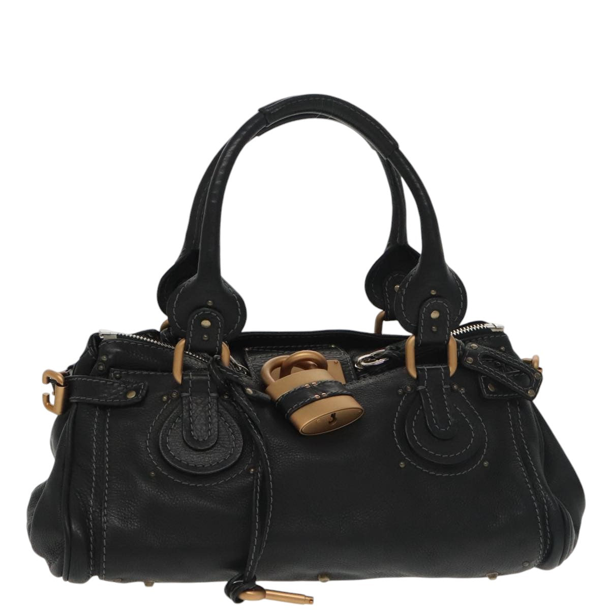 Chloe Paddington Hand Bag Leather Black Gold am7255