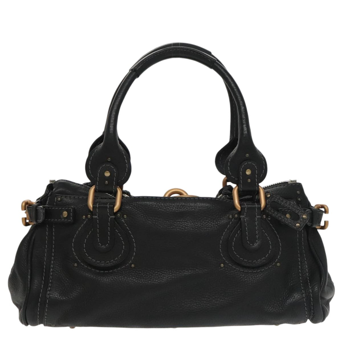 Chloe Paddington Hand Bag Leather Black Gold am7255