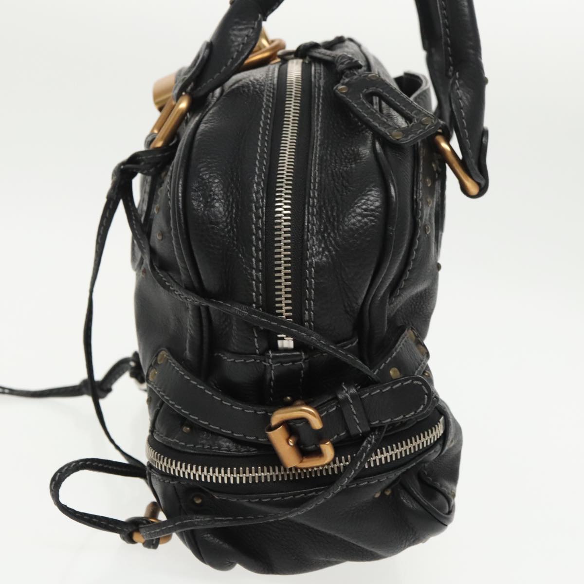 Chloe Paddington Hand Bag Leather Black Gold Silver am7256