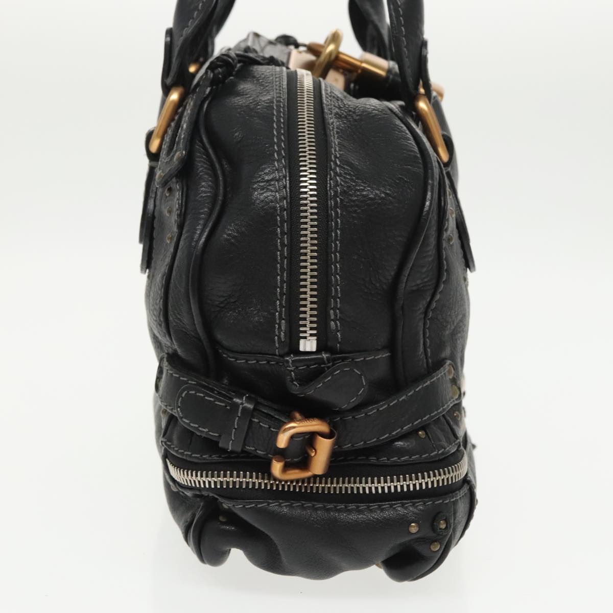 Chloe Paddington Hand Bag Leather Black Gold Silver am7256