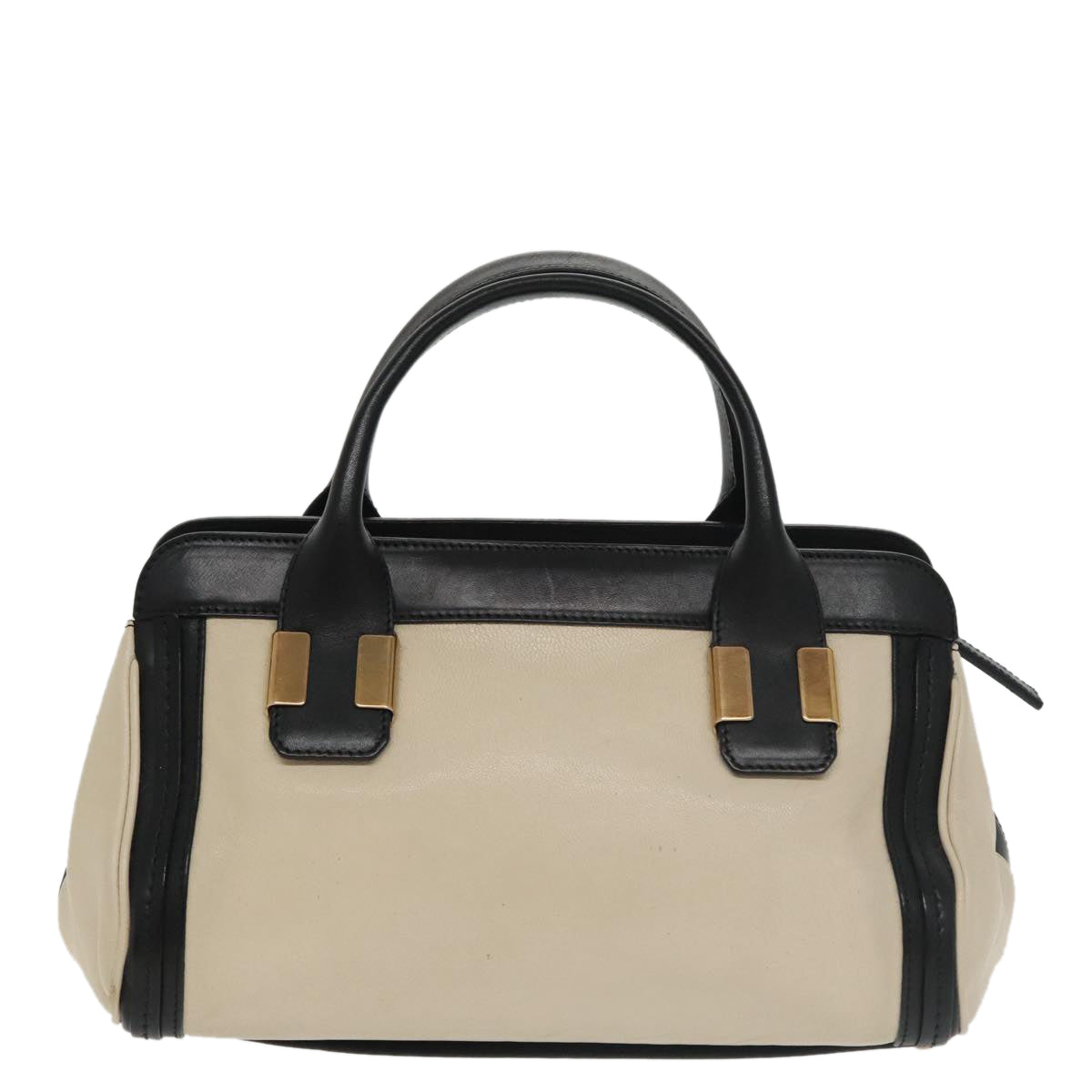 Chloe Hand Bag Leather 2way White Black Gold am7273