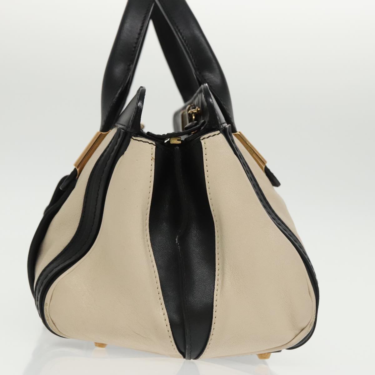 Chloe Hand Bag Leather 2way White Black Gold am7273